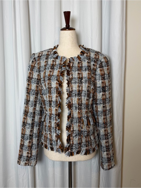 L'AGENCE Jackets & Blazers - L’Agence Angelina Tweed Jacket Blue Brown Fringe Blazer Size 8